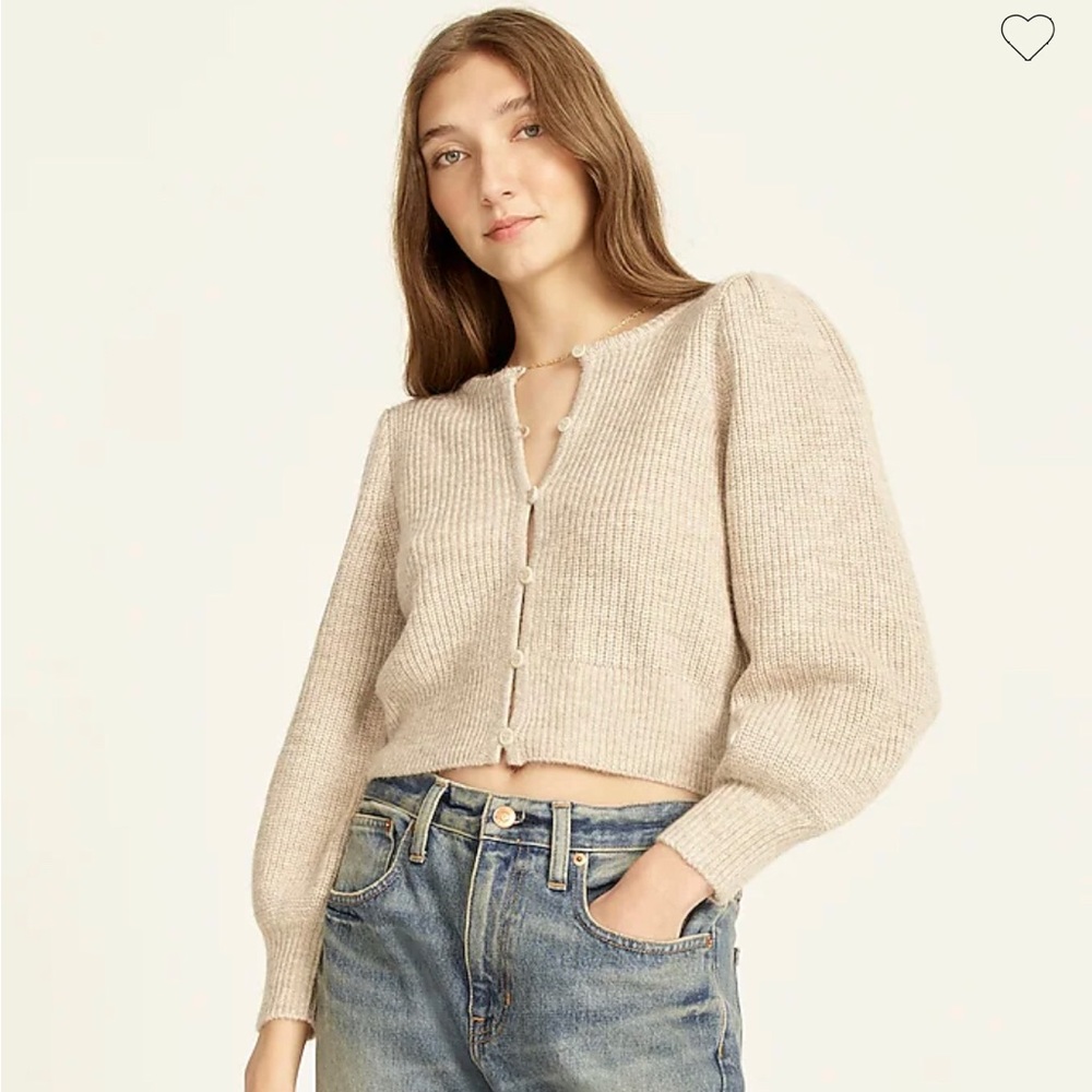 J.Crew Puff-sleeve lightweight alpaca blend cardigan sweater in natural